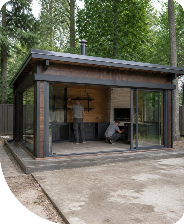 Строительство закрытой летней кухни в Инте под ключ
